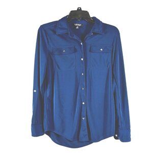 Lauren Ralph Lauren Long Sleeve Womens Shirt Blue Roll Swiss Tab Sleeve Small